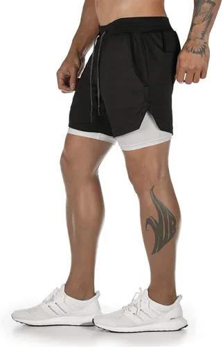 Vista 3 de Surenow - Pantalones cortos de correr para hombre, pantalones cortos 2 en 1 para entrenamiento, de 7 pulgadas, para yoga, deportes al aire libre