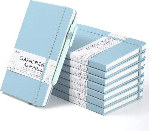 Vista 8 de feela Paquete de 8 cuadernos a granel para la escuela, cuadernos de negocios de tapa dura, diarios clásicos rayados con soporte para bolígrafo