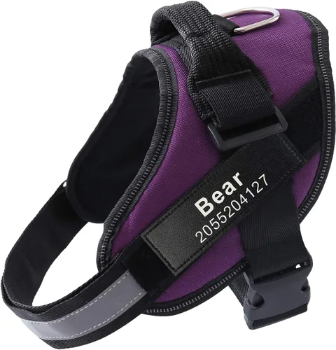 Vista 17 de HOTGOL Arnés personalizado para perro sin tirones con nombre personalizado y etiqueta de número de teléfono, chaleco reflectante transpirable Negro