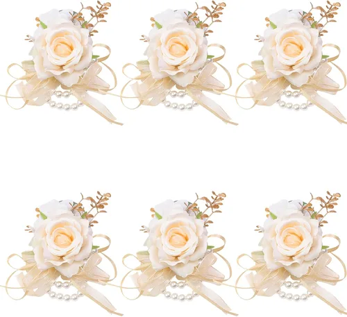 Vista 11 de Boutonnieres blancos marfil para hombres, 6 piezas, rosas 6 piezas Boutonnieres blanco #2