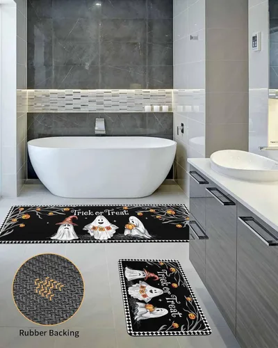 Vista 5 de Tapete de baño de Halloween para bañera, antideslizante, de secado rápido y absorbente, tierra de diatomeas, fregadero, dormitorio, cocina, lavable