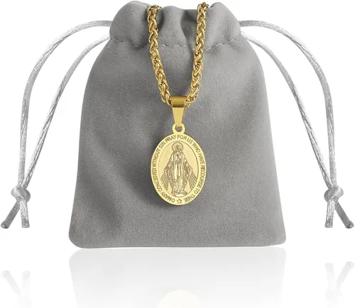 Vista 7 de RS Collar de Virgen María para hombre medalla milagrosa de acero inoxidable colgante de María de la Virgen medallón de María dije de Santa María