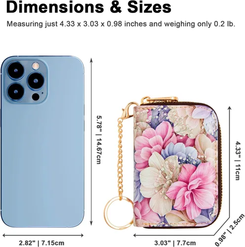 Vista 4 de Soporte para tarjetas de crédito, cartera con bloqueo RFID para mujer, pequeña cartera delgada de cuero con llavero con cremallera, funda