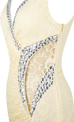 Vista 5 de ANGEL FASHIONS Vestido de novia de encaje con cuello en V para mujer