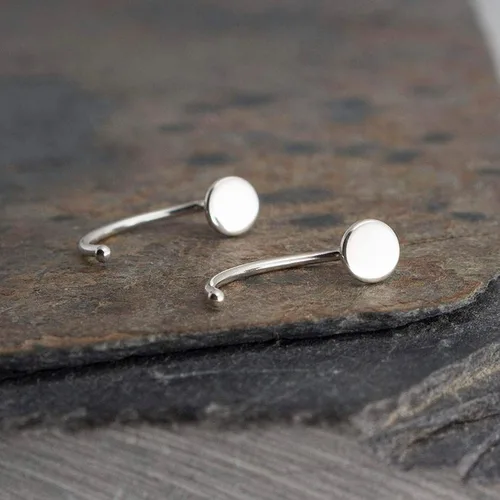 Vista 18 de Half Huggie Hammered Silver Disc Hoop Earrings for Women Tiny Cartilage Birthstone Stud Piercing Earring Hypoallergenic Screw Back Dainty Hug