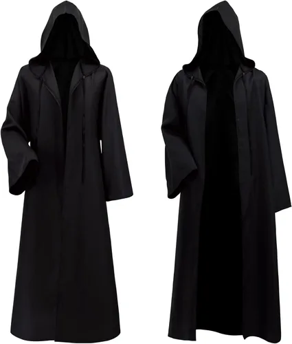 Vista 2 de Sarfel Cloak with Hood Men Halloween Jedi Costume Adult Men Cosplay Wizard Robe Vampire Costume Tunic Knight Hooded Cape