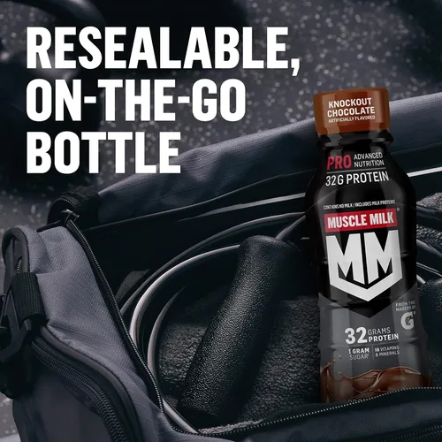 Vista 7 de Muscle Milk Pro Advanced Nutrition - Batido de proteínas, chocolate Knockout, botella de 11.16 onzas líquidas, paquete de 12, 1.13 oz de proteína