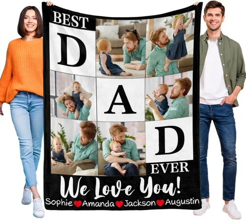 Vista 13 de Manta personalizada, manta personalizada con fotos: fabricada en Estados Unidos, regalos de cumpleaños para papá, mamá de hija o hijo, mantas
