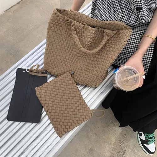 Vista 7 de JINMANXUE Bolso Hobo tejido para mujer, bolso de mano de neopreno de gran capacidad, bolso de hombro casual hecho a mano