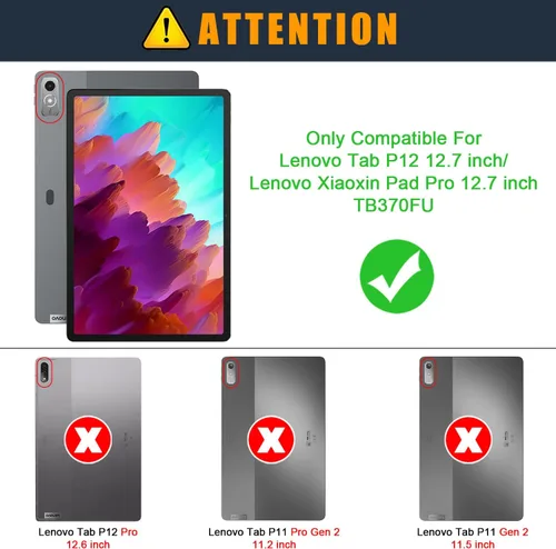 Vista 2 de Funda para Lenovo Tab P12 de 12.7 pulgadas 2023 TB-370FU, carcasa trasera de TPU suave delgada inteligente con cubierta de soporte multiángulo
