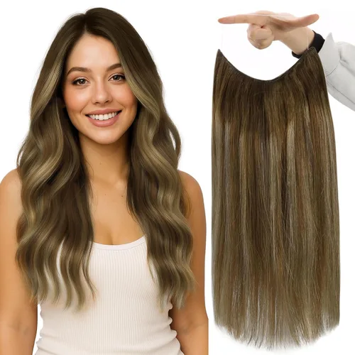 Vista 39 de Fshine - Extensiones de cabello con hilo invisible de 12 pulgadas, color rubio ceniza con reflejos de rubio decolorado, pieza de cabello humano real