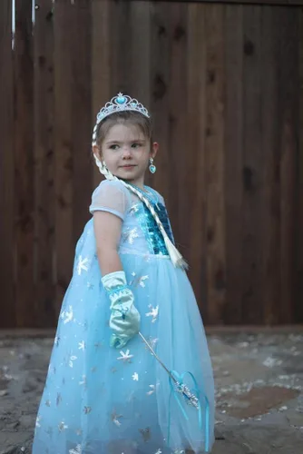 Vista 4 de Aoiviss Vestido de princesa Elsa para niñas, disfraz de Frozen para fiesta de cumpleaños de Halloween