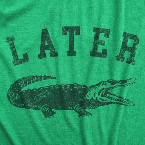 Vista 4 de Playera de Hombres "Later Alligator" Graciosa, con Broma de Cocodrilo, para Chicos Verde jaspeado - cocodrilo