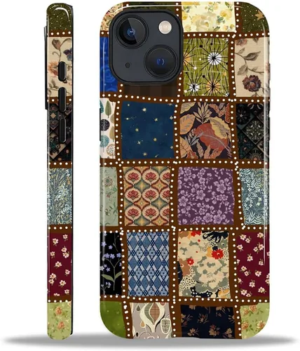 Vista 48 de Funda para iPhone 11, resistente híbrida 2 en 1, protección completa contra golpes con acabado brillante, diseño de collage de tela a cuadros