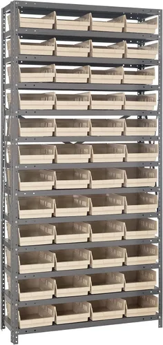 Vista 528 de Quantum QSBU-245BK Heavy Duty Shelving Unit with (7) Shelves and (24) QUS245 Black Bins for Garage Warehouse Storage Distribution 400 lb Load