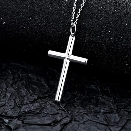 Vista 3 de Collar de cruz de plata de ley con cadena de plata 925, colgante de cruz de crucifijo chapado en oro blanco, regalo de joyería religiosa fiel, 20