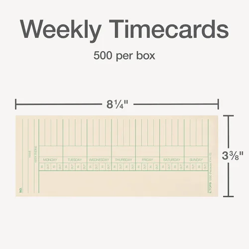 Vista 2 de TOPS Tarjetas de tiempo, semanales, 2 caras, días con nombre, 3-3/8 x 8-1/4 pulgadas, Manila, impresión verde/roja, 500 unidades (1260)