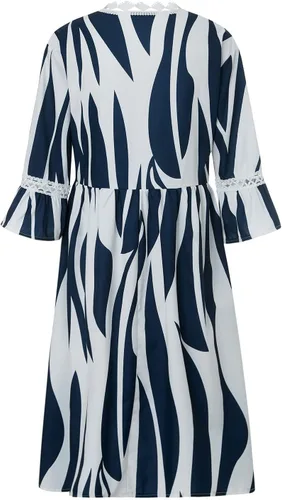 Vista 5 de Vestido de verano para mujer 2023, dulce y lindo cuello en V, manga acampanada, vestido corto suelto de manga 34 con vuelo floral