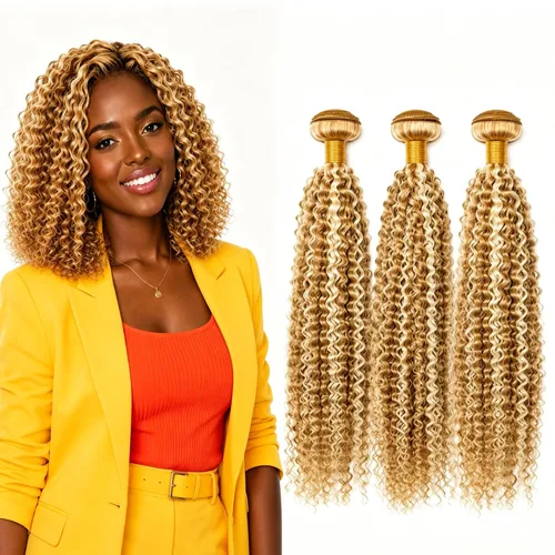 Vista 243 de P4613 Cabello humano rizado onda profunda marrón y paquetes mixtos 8 10 12 P4613 Ombre Marrón-Rubio-DP