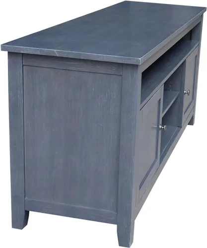 Vista 3 de IC INTERNATIONAL CONCEPTS Soporte de madera maciza para entretenimiento/TV con 2 puertas, gris jaspeado lavado antiguo