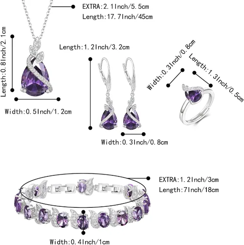 Vista 6 de BriLove Juego de joyas para novia, gota de agua con gas de circonita cúbica, collar con colgante de cristal, aretes de palanca y pulsera de tenis