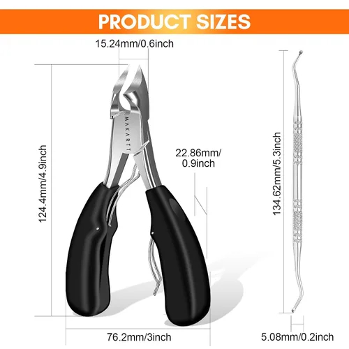 Vista 6 de Makartt Cortaúñas para uñas encarnadas con elevador de uñas, juego de podólogo de acero inoxidable para uñas gruesas, herramientas de manicura