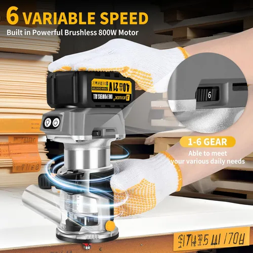 Vista 2 de JEXUGK Enrutador Inalámbrico Sin Escobillas, Enrutador de Madera Compacto de 21V con Batería de 2x4.0Ah, Enrutador de Palma Portátil Pequeña con 6