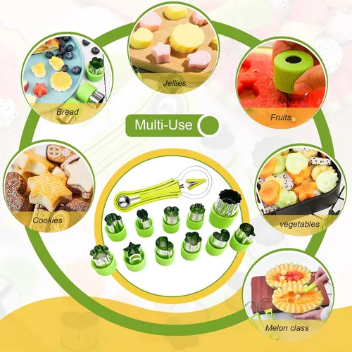 Vista 5 de Juego de 18 cucharas de melón Baller, juego de pelador de frutas de acero inoxidable 4 en 1, cortador de aguacate, pelador de naranja, frutas