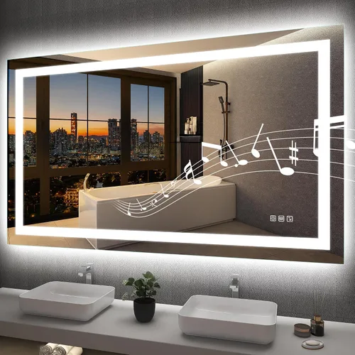 Vista 8 de SBAGNO - Espejo LED de baño con Bluetooth, 24 x 32 pulgadas, con luz regulable, espejo de tocador con 3 colores, retroiluminado + luz frontal