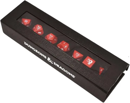 Vista 4 de Juego de dados RPG de metal pesado rojo y blanco para Calabozos y Dragones