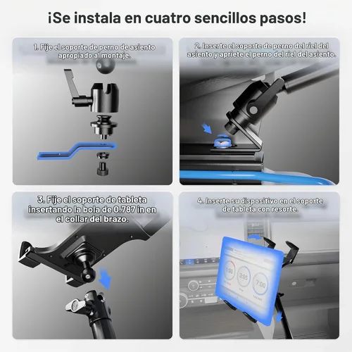 Vista 8 de ARKON Soportes – Soporte para tablet de riel de asiento de coche Resistente para coche/camión Ángulo y altura ajustables Fácil instalación