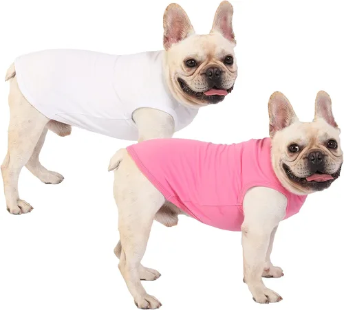 Vista 12 de Camisas Lisas para Perros, Ropa Sólida para Perros, Camiseta Ligera Elástica, Sin Mangas Blanca para Cachorros Chihuahua Gatos Disfraces Pequeños
