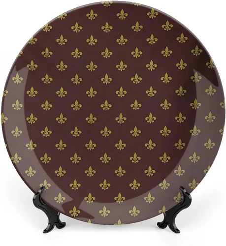 Vista 8 de Plato decorativo de 6 pulgadas, plato de cena de flor de lis, patrón heráldico, escudo de armas, placa de exhibición de adorno para mesa de comedor