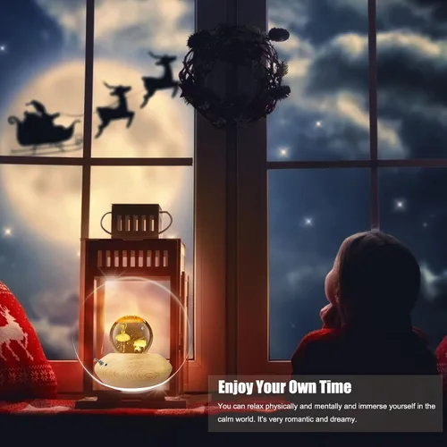 Vista 6 de Caja de música, caja de música de bola de cristal 3D con proyección de luz cálida, rotación de 360° para niños, luz nocturna para niños, decoración