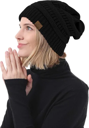 Vista 7 de Gorros de invierno con forro de satén para mujer, gorro de invierno con forro de seda para invierno, cálido gorro de punto con puños