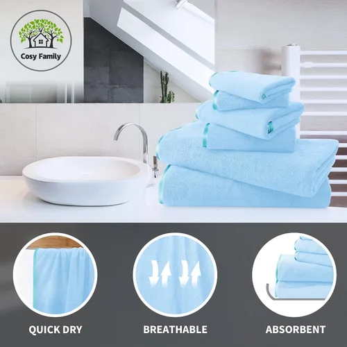 Vista 2 de Cosy Family Juego de toallas de microfibra de 8 piezas, 2 toallas de baño, 2 toallas de mano y 4 paños de lavado, toallas ultra suaves y altamente