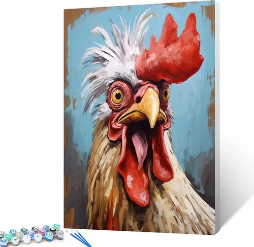 Vista 9 de Tucocoo Bumbers - Pintura de animales de granja para adultos, pintura acrílica por números, pintura acrílica, lienzo, decoración de cocina, gallo