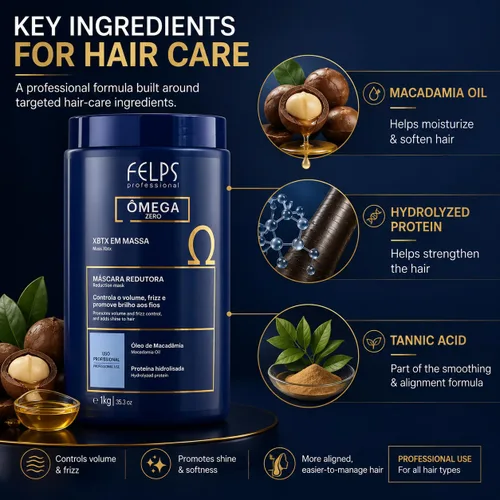 Vista 4 de Felps XBTX Omega Zero Hair Reductor de volumen, aceite de macadamia, sin formaldehído, 35.3 onzas líquidas