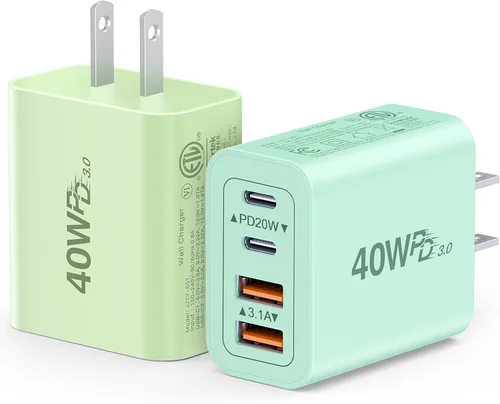 Vista 27 de [Paquete de 2] Cargador de pared USB C, cargador tipo C de 40 W, bloques de 40W 2Pack Azul bebé