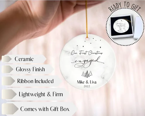 Vista 3 de Cozzies Adorno de Navidad personalizado, nuestro primer regalo de compromiso de Navidad, regalo de boda
