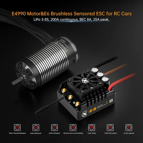 Vista 3 de XC E6 3-8S 200A Sensored Brushless ESC y E4990 Motor Combo para 1/6 RC Car