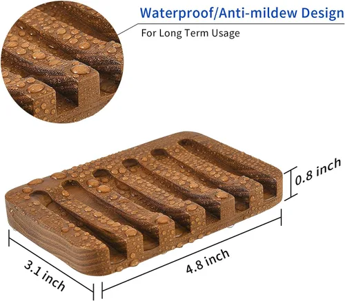 Vista 4 de SUBEKYU Jaboneras de madera para baño/ducha, soporte para jabón de barra con bandeja autodrenante, protector de jabón de drenaje de cascada natural