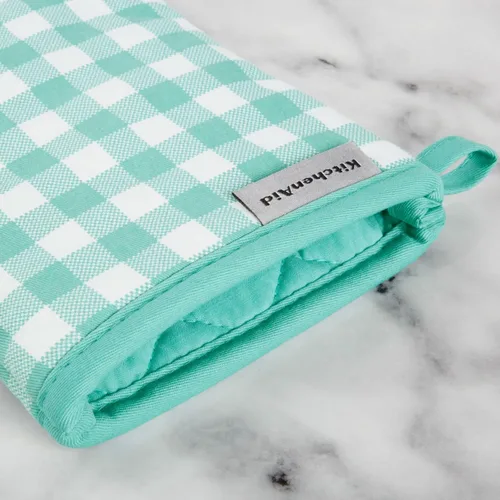 Vista 3 de KitchenAid Juego de 2 manoplas de horno Gingham Aqua Sky, 7 x 13 pulgadas