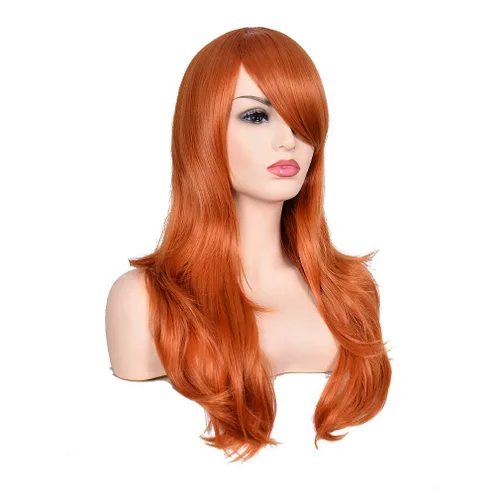 Vista 2 de Morvally - Peluca de cabello sintético lacio y ondulado con flequillo, 23 pulgadas de largo, resistente al calor, para Cosplay, disfraz de Halloween