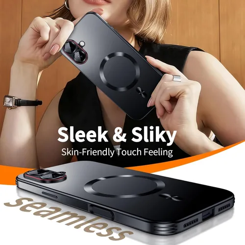 Vista 2 de Funda para iPhone 17, diseño delgado de alta resistencia compatible con MagSafe, fuerte protección magnética a prueba de golpes para pantalla y Negro
