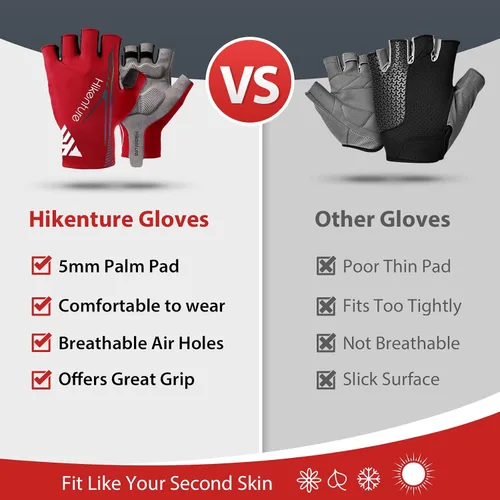 Vista 4 de Hikenture Guantes de ciclismo para hombre, guantes de bicicleta, guantes de ciclismo acolchados de 0.197in, guantes de bicicleta de medio dedo
