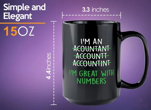 Vista 6 de Taza de café de contabilidad de 15 onzas, color negro, ideal con números, contador auditor de CPA, emplazado, compañero de trabajo, contable