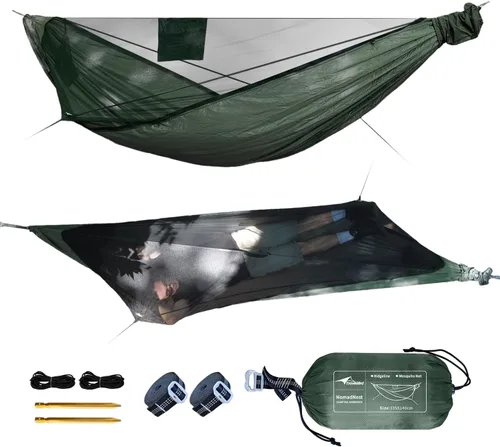 Vista 9 de TriHive - Tienda de campaña plana para acampar con mosquitera y lluvia PU3000, tienda de campaña 2 en 1 para una sola persona para mochileros
