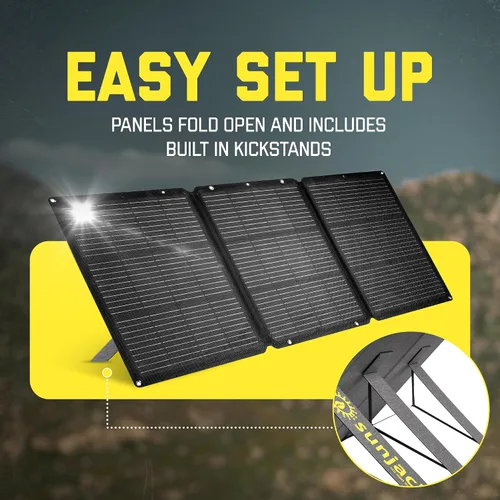 Vista 6 de SunJack Cargador de panel solar portátil plegable de 120 W con soportes, MC4/PD60 USB-C/USB-A, ETFE monocristalino, cargador solar impermeable