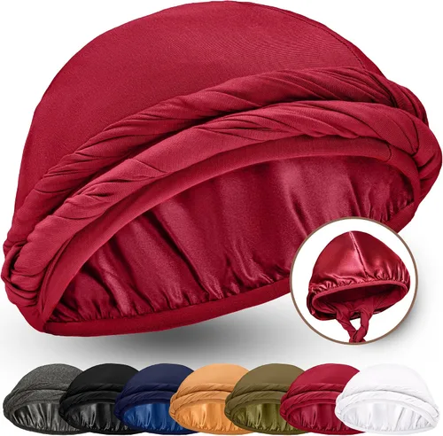 Vista 11 de Turbante Halo con Forro de Satén de Seda Envolvente de Cabeza Preajustado Gorro de Calavera para Hombres y Mujeres Gorro para Dormir Cubierta